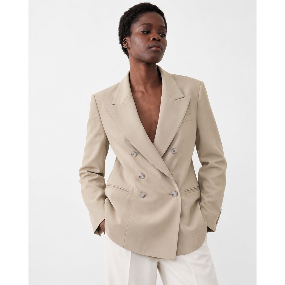 Banana Republic Vasto Relaxed Italian Wool Blazer Tan Size 12 Double Breasted